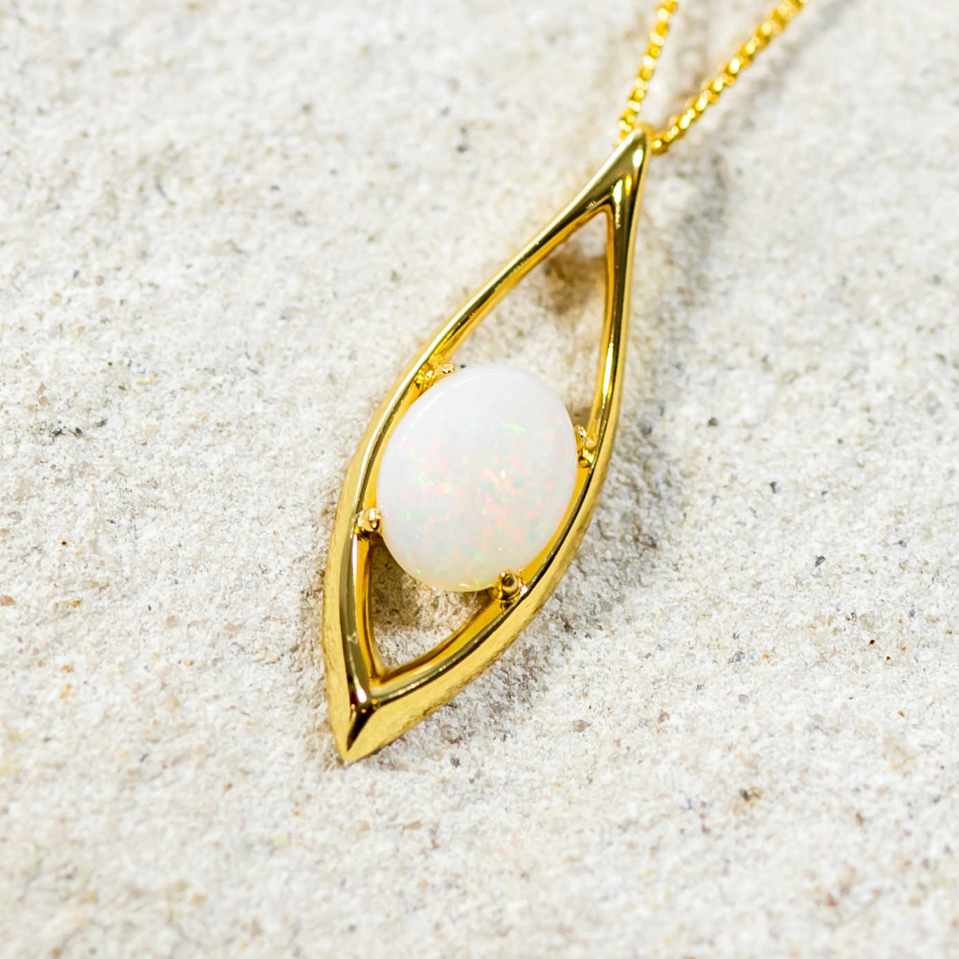 'Lovika' Gold Plated Silver Australian White Opal Necklace Pendant - Black Star Opal