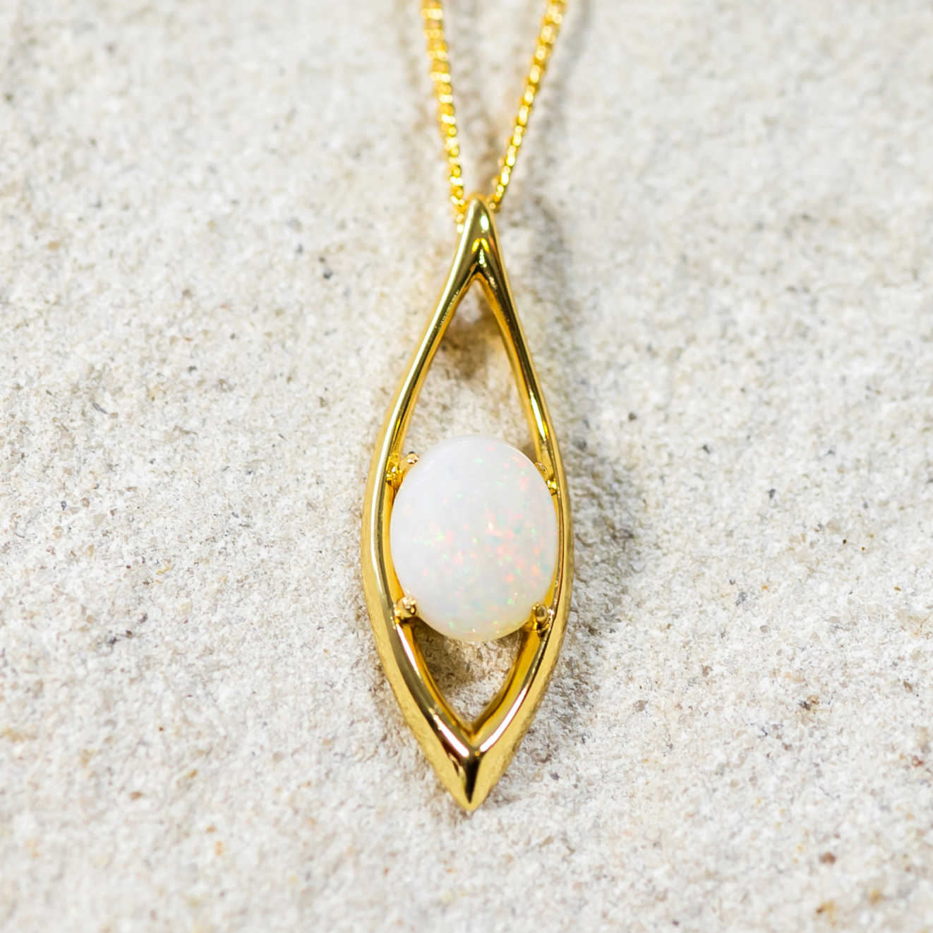 'Lovika' Gold Plated Silver Australian White Opal Necklace Pendant - Black Star Opal