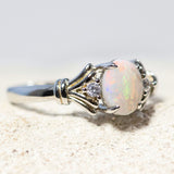 'Maeve' Silver Australian White Opal Ring - Black Star Opal