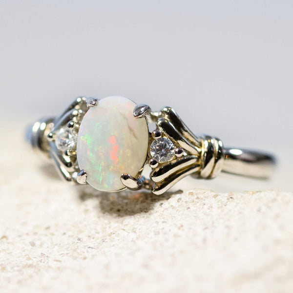 'Maeve' Silver Australian White Opal Ring - Black Star Opal