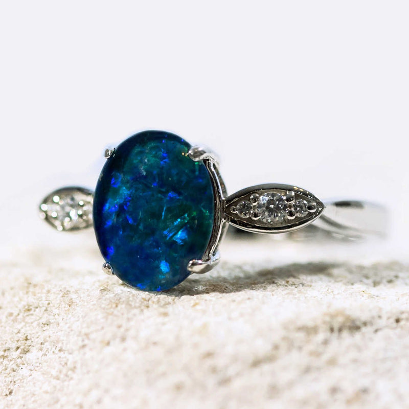'Marina' Silver Australian Triplet Opal Ring - Black Star Opal