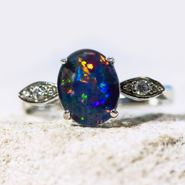 'Marina' Silver Australian Triplet Opal Ring - Black Star Opal