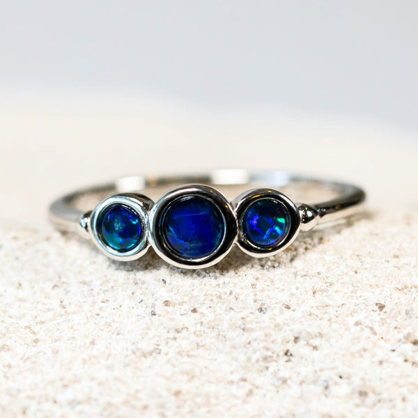 'Myla' Silver Australian Triplet Opal Ring - Black Star Opal