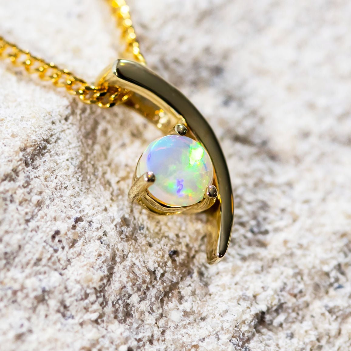 'Nala' Gold Australian Crystal Opal Necklace Pendant - Black Star Opal