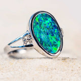 'Nala' White Gold Australian Doublet Opal Ring - Black Star Opal