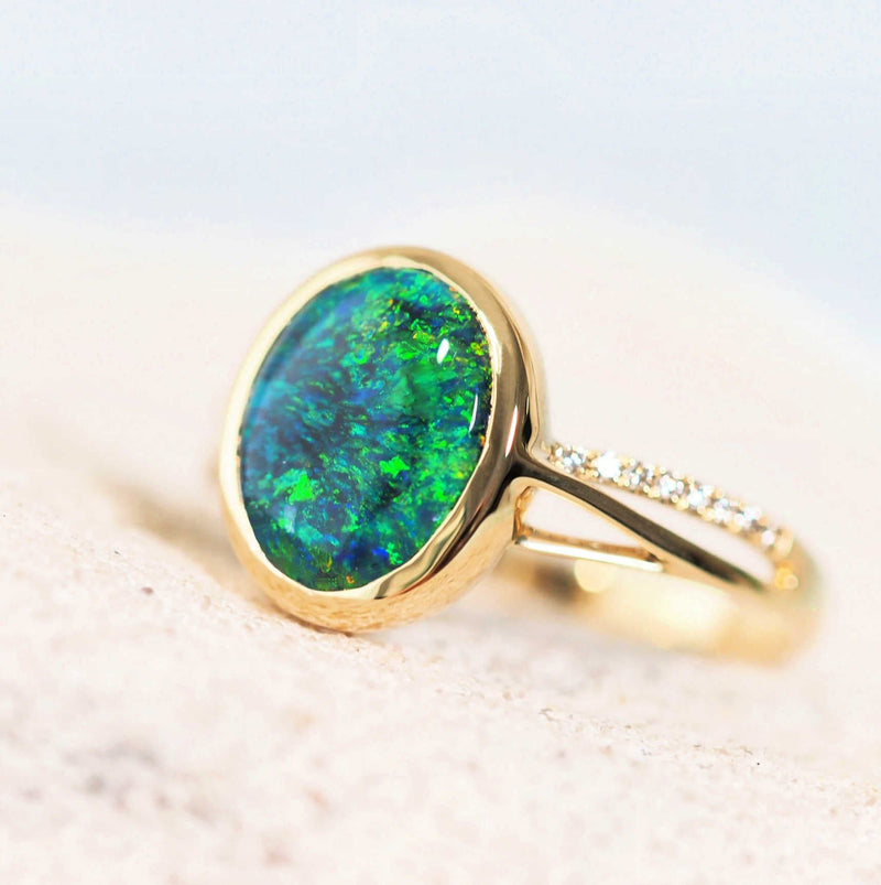 'Nevaeh' 18ct Gold Black Opal Ring