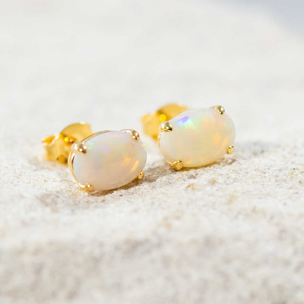 'Olivia' Gold Plated Silver Australian Crystal Opal Earrings - Black Star Opal