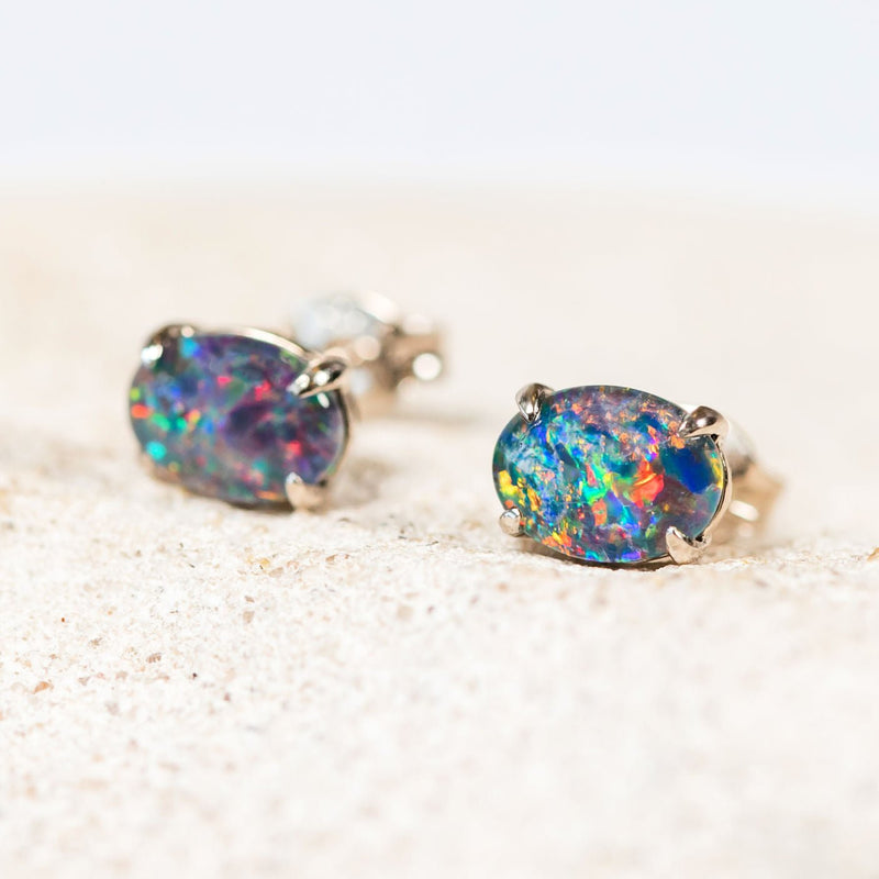 'Olivia' Silver Australian Triplet Opal Earrings - Black Star Opal