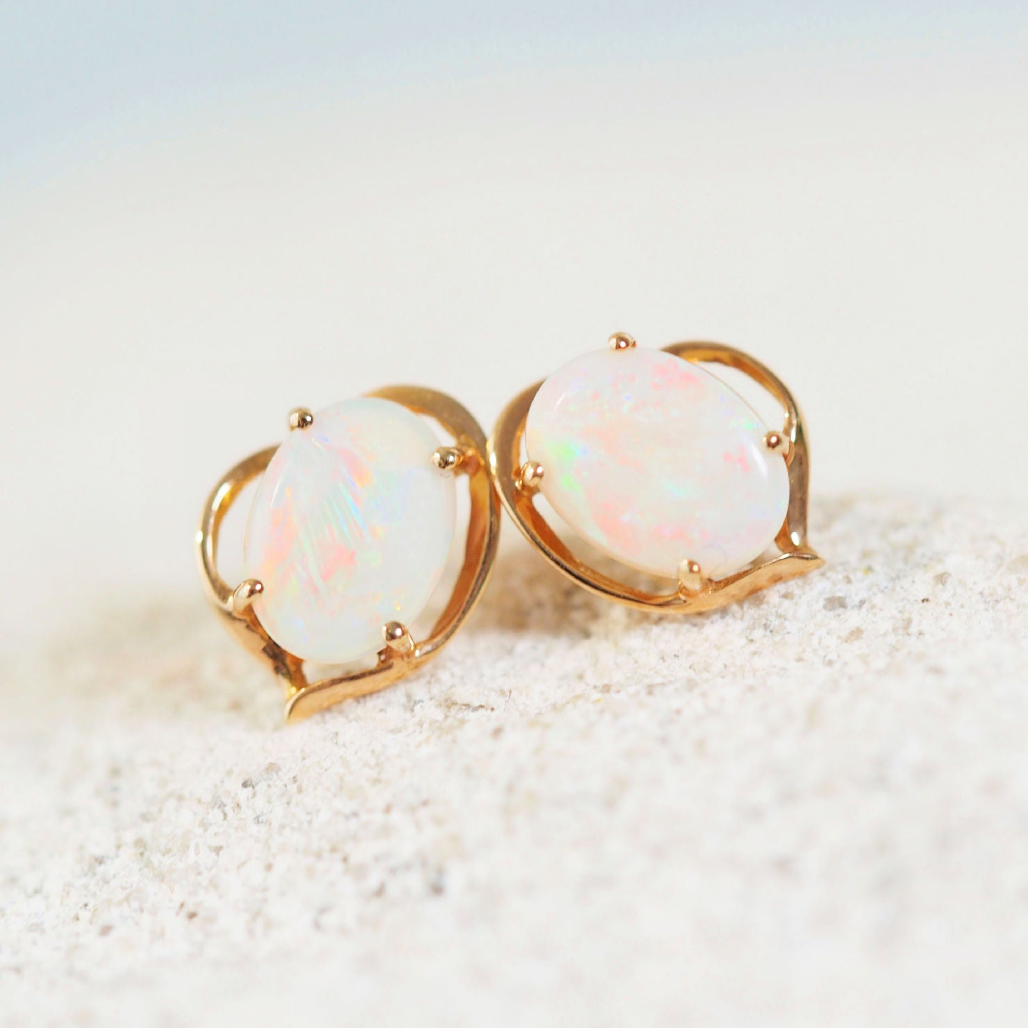 colourful white opal gold earrings
