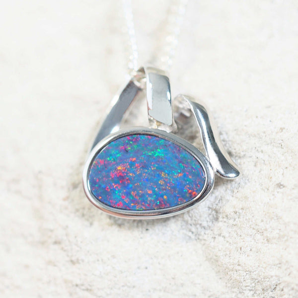 australian opal pendant with colourful floral patterning