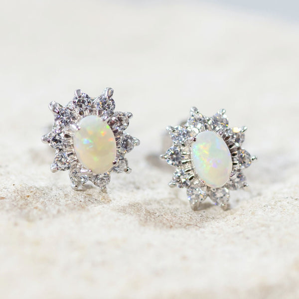 'Princess' Silver Australian Crystal Opal Earrings - Black Star Opal