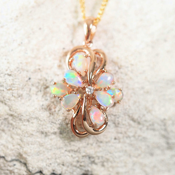 colourful crystal opal rose gold pendant