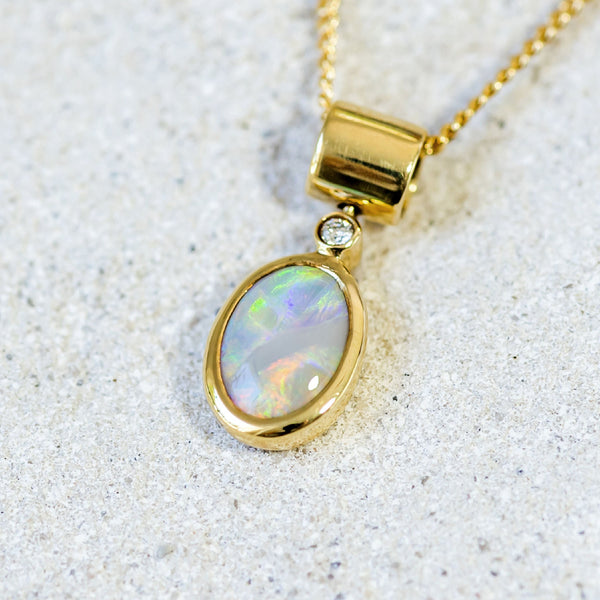 ‘Rainbow Moon’ Gold Australian Crystal Opal Necklace Pendant - Black Star Opal