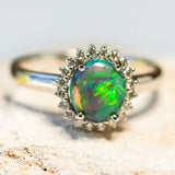 'Rainbow Princess' White Gold Australian Black Opal Ring - Black Star Opal