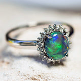 'Rainbow Princess' White Gold Australian Black Opal Ring - Black Star Opal