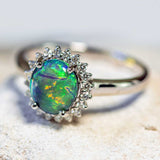 'Rainbow Princess' White Gold Australian Black Opal Ring - Black Star Opal