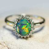 'Rainbow Princess' White Gold Australian Black Opal Ring - Black Star Opal