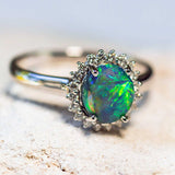 'Rainbow Princess' White Gold Australian Black Opal Ring - Black Star Opal