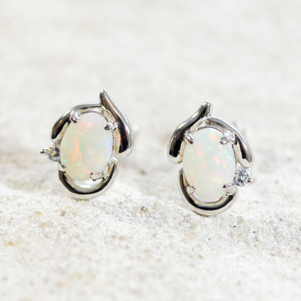 australian opal earrings set with colourful oval gemstones