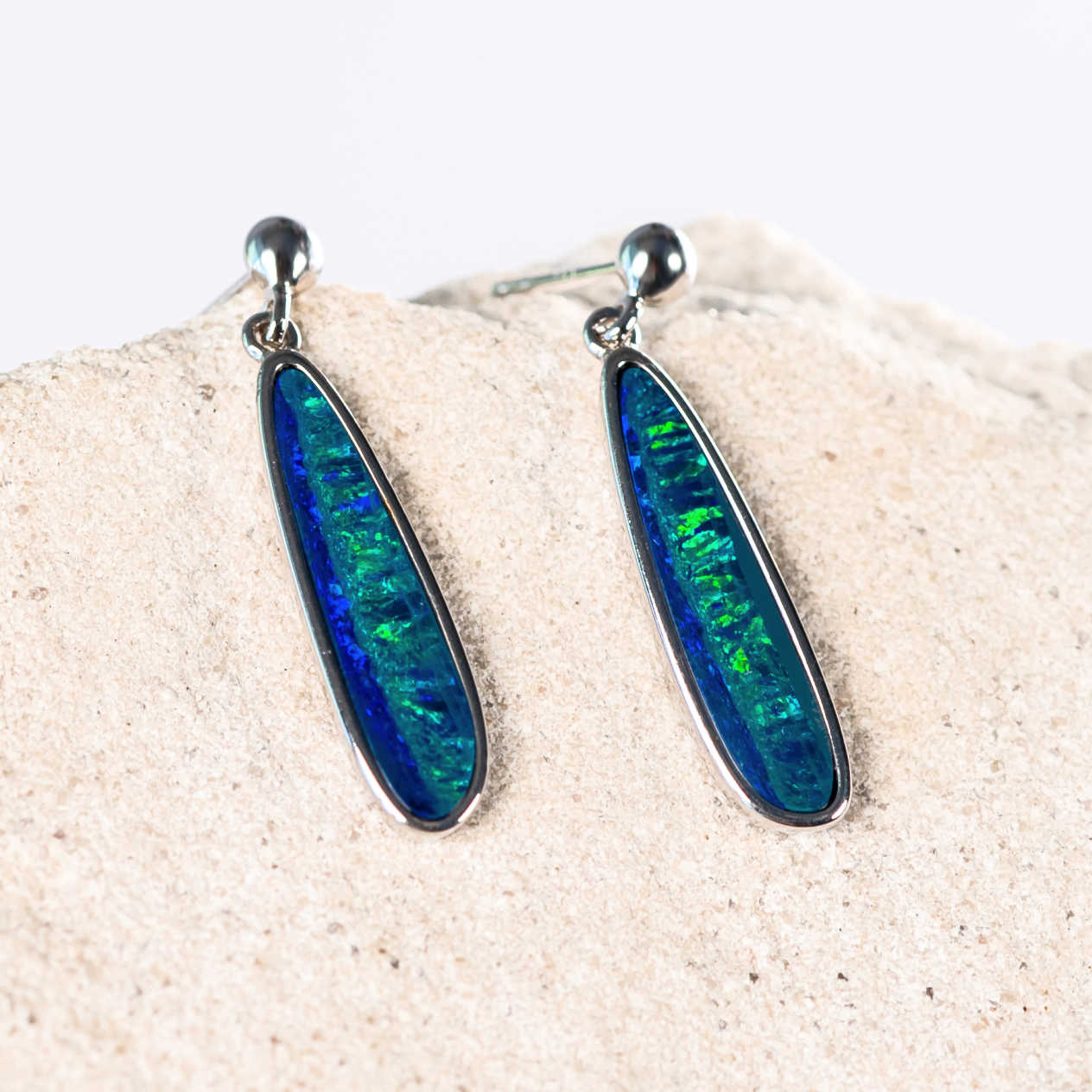 blue and green doublet opal earrings in sterling silver