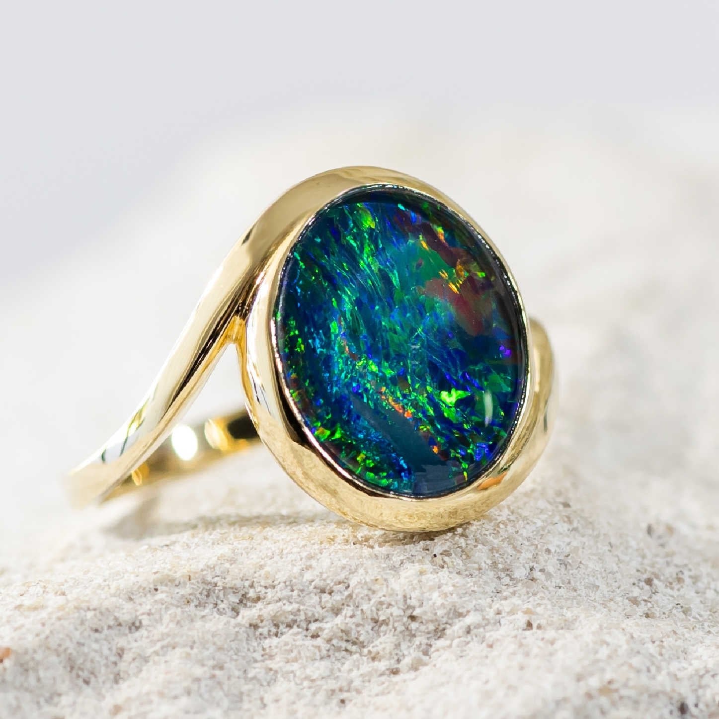 'Serena' Gold Australian Triplet Opal Ring - Black Star Opal