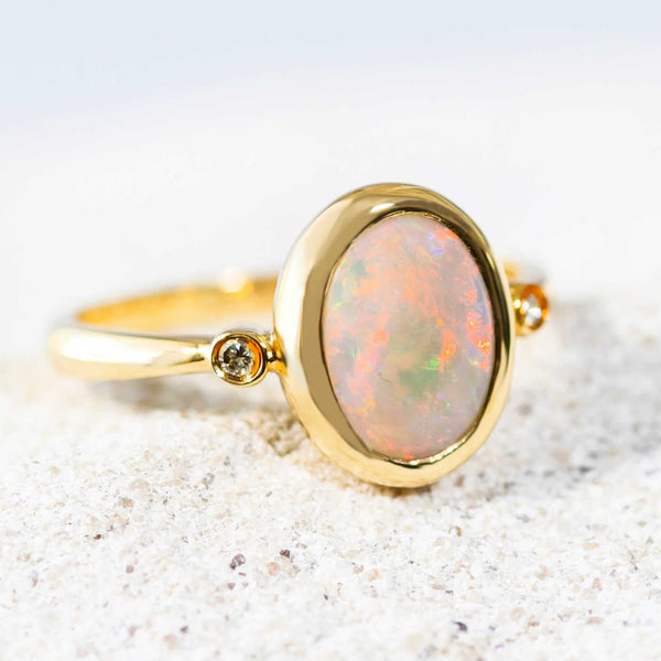 'Sigrid' Gold Australian White Opal Ring - Black Star Opal