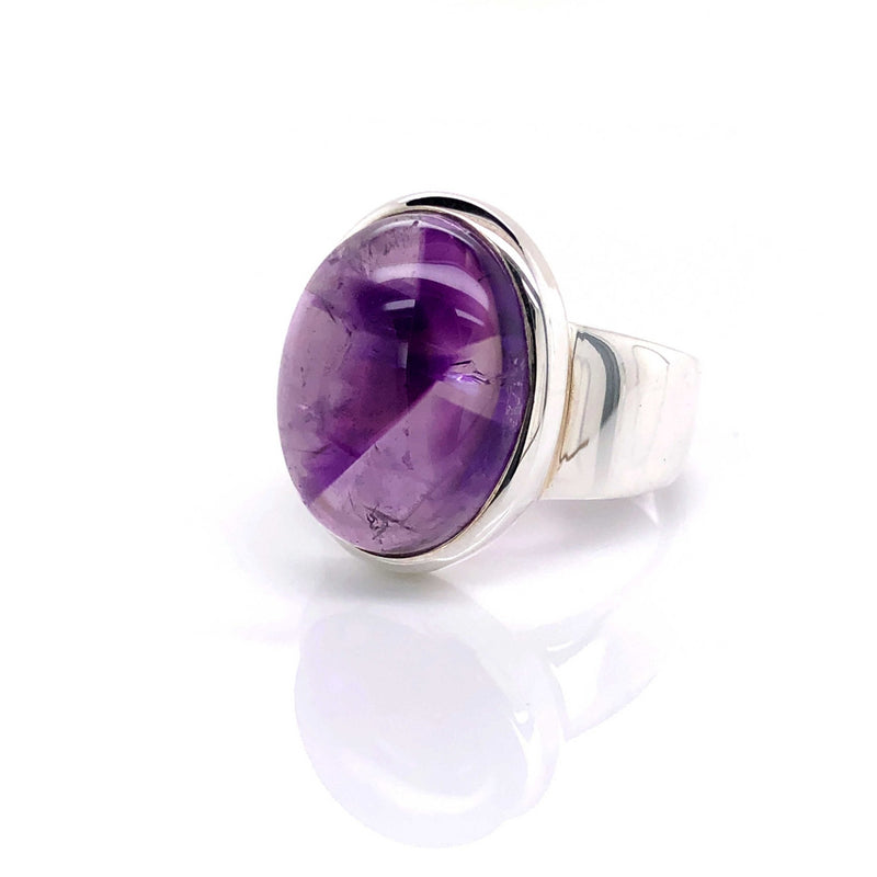 Silver Amethyst Gemstone Ring - Black Star Opal