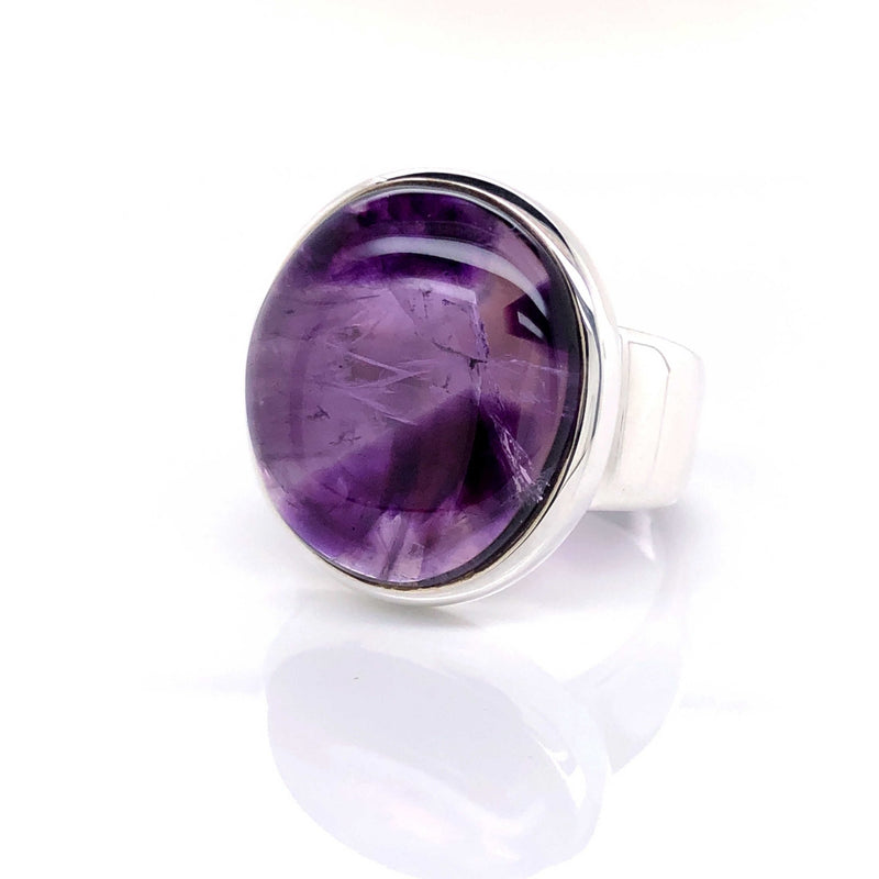 Silver Amethyst Gemstone Ring - Black Star Opal