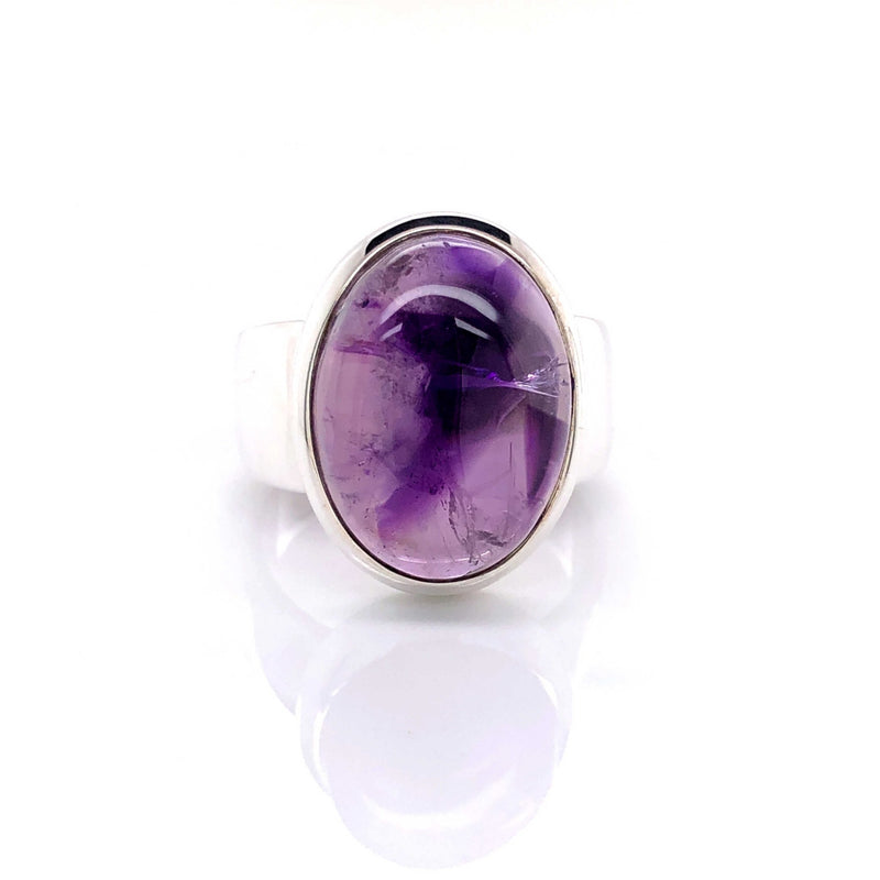 Silver Amethyst Gemstone Ring - Black Star Opal