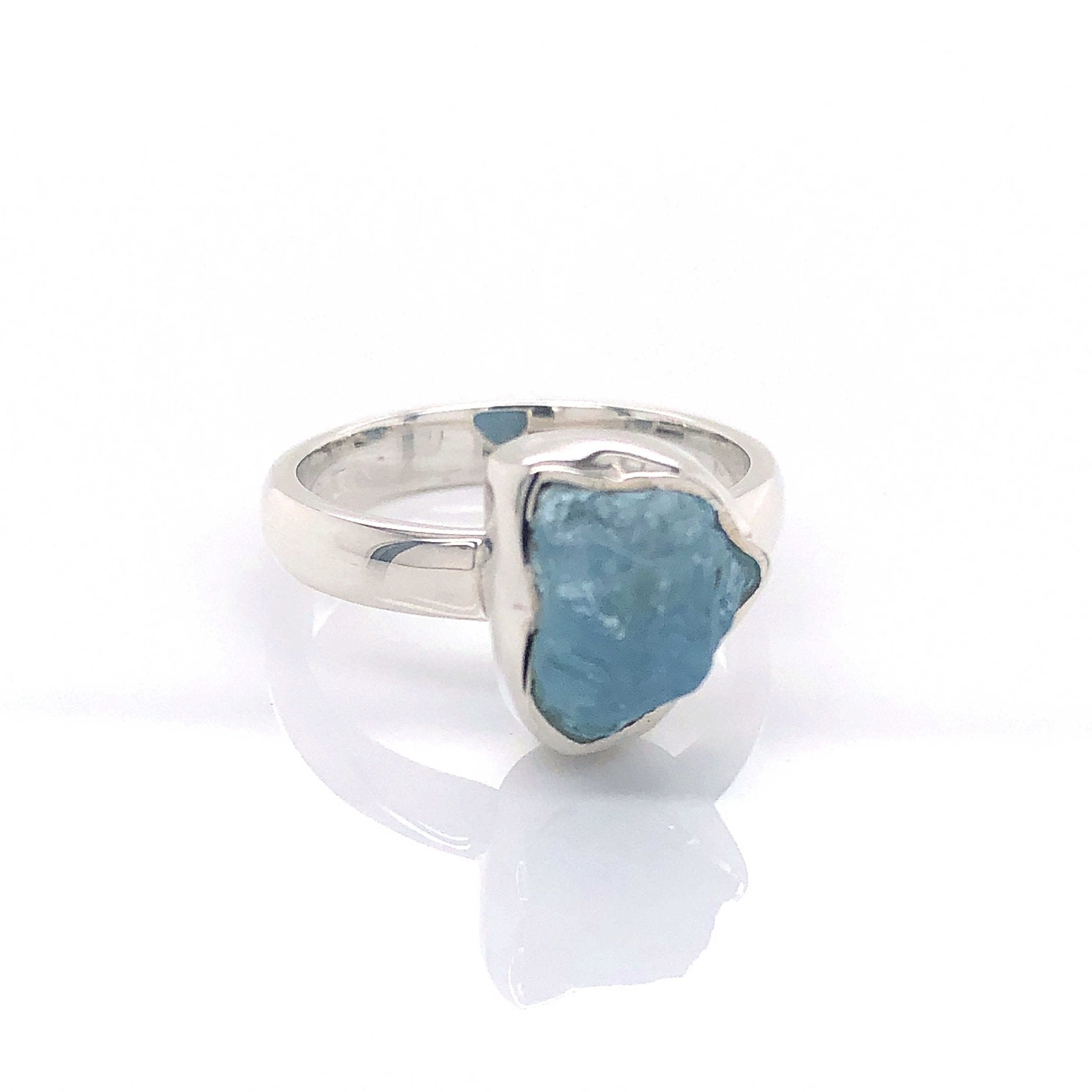 Silver Aquamarine Gemstone Ring - Black Star Opal