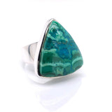 Silver Chrysocolla and Malachite Gemstone Ring - Black Star Opal