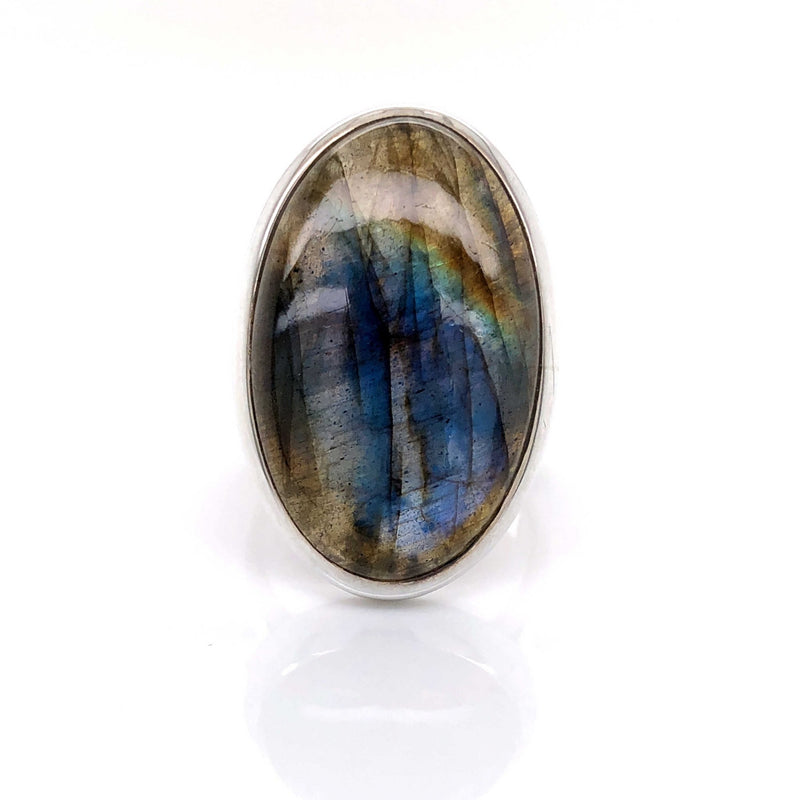 Silver Labradorite Gemstone Ring - Black Star Opal