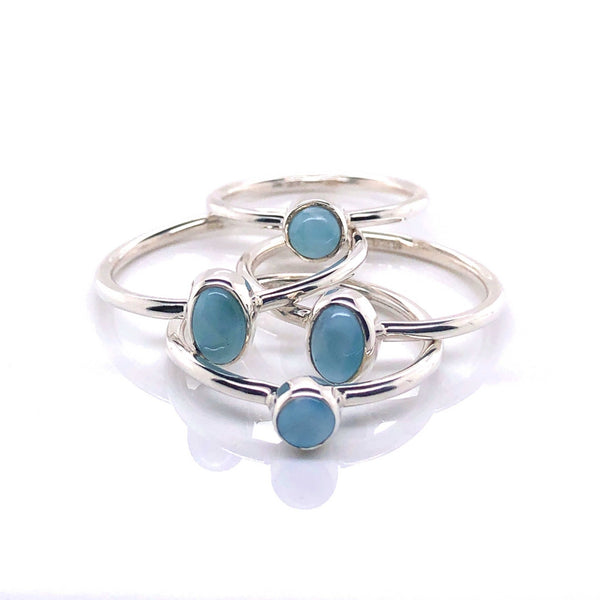 Silver Larimar Stackable Gemstone Ring - Black Star Opal