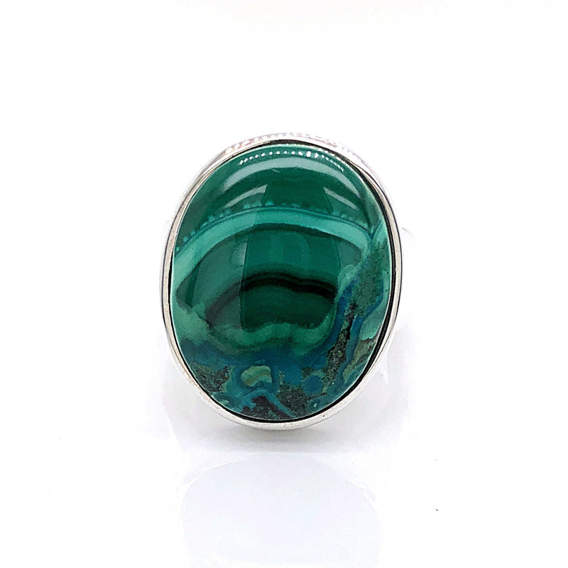 Silver Malachite Gemstone Ring - Black Star Opal