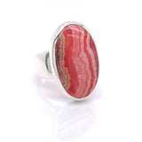 Silver Rhodochrosite Gemstone Ring - Black Star Opal