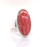 Silver Rhodochrosite Gemstone Ring - Black Star Opal