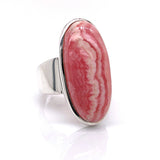 Silver Rhodochrosite Gemstone Ring - Black Star Opal