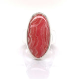 Silver Rhodochrosite Gemstone Ring - Black Star Opal