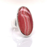 Silver Rhodochrosite Gemstone Ring - Black Star Opal