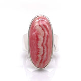 Silver Rhodochrosite Gemstone Ring - Black Star Opal