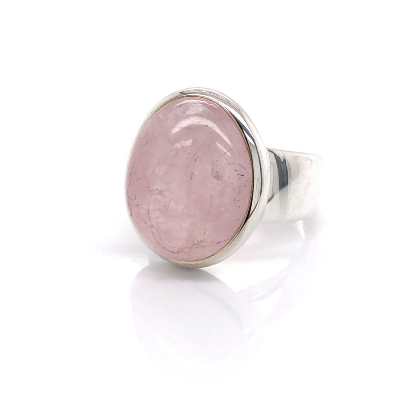 Silver Rose Quartz Gemstone Ring - Black Star Opal