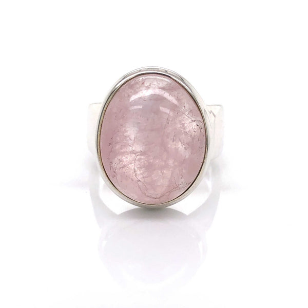 Silver Rose Quartz Gemstone Ring - Black Star Opal