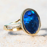 'Sofia' Gold Lightning Ridge Black Opal Ring - Black Star Opal