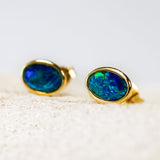 'Sophia' Gold Plated Silver Australian Triplet Opal Earrings - Black Star Opal