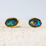 'Sophia' Gold Plated Silver Australian Triplet Opal Earrings - Black Star Opal