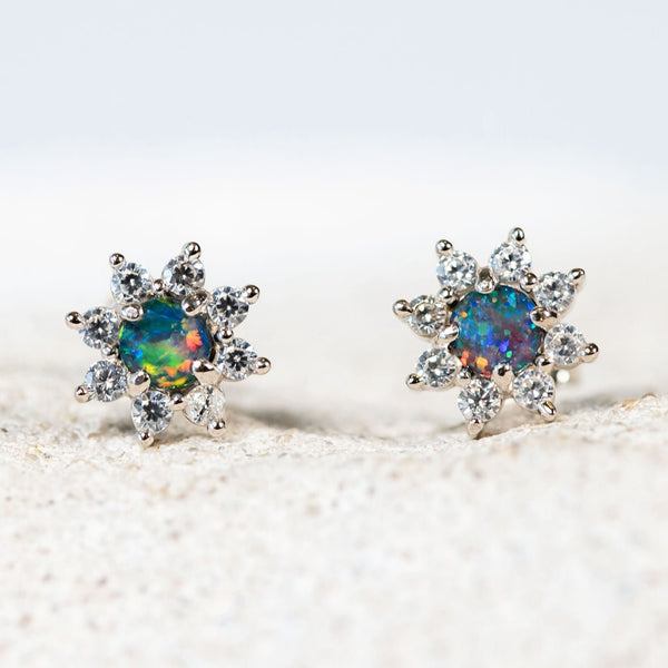 'Star' Silver Australian Triplet Opal Earrings - Black Star Opal