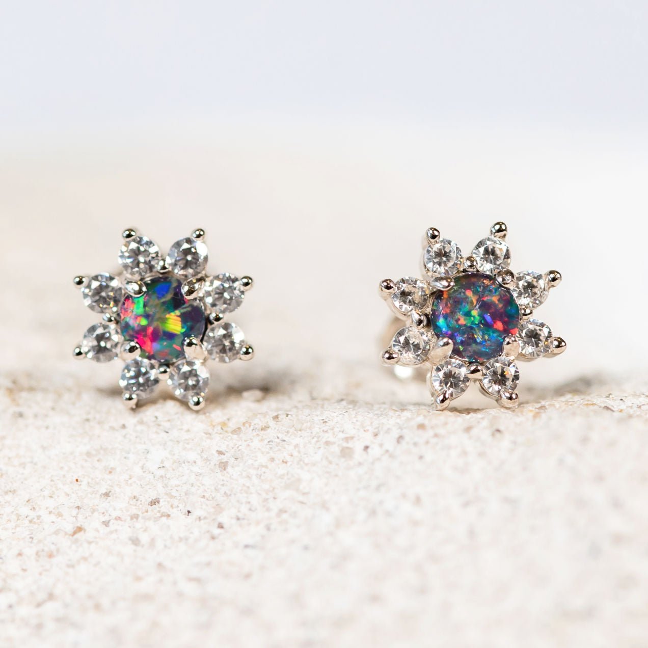 'Star' Silver Australian Triplet Opal Earrings - Black Star Opal