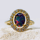 'Stella' Gold Plated Silver Australian Triplet Opal Ring - Black Star Opal