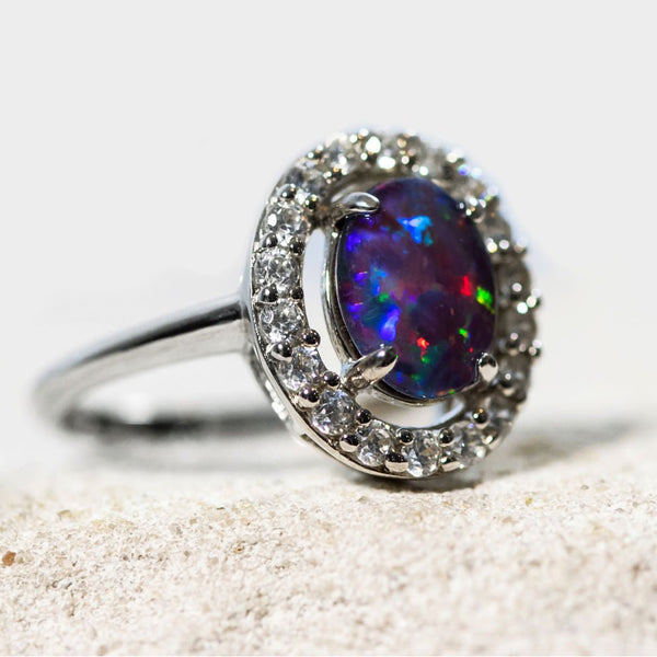 'Stella' Silver Australian Triplet Opal Ring - Black Star Opal