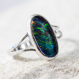 'Stella' White Gold Australian Triplet Opal Ring - Black Star Opal